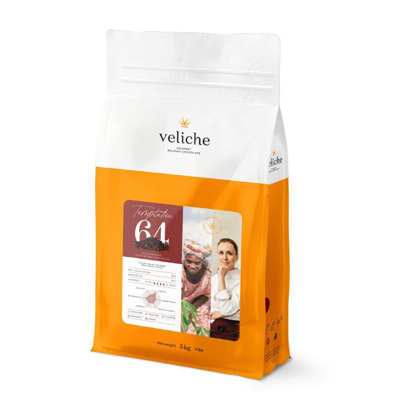 2102402 VELICHE CHOCOLADE FONDANT VERLEIDING 64% 5KG ***S/CDE***