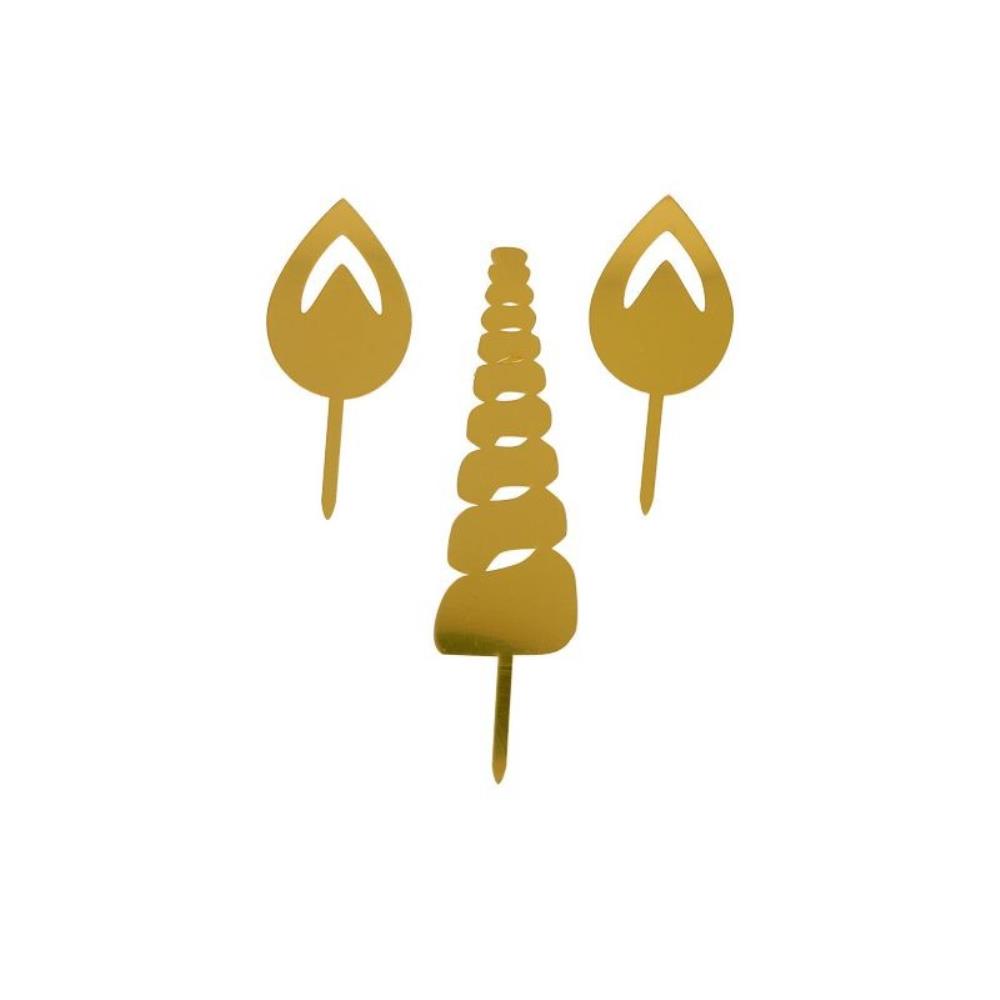 GOUDEN EENHOORN OORSET/8 CM EN HOORN/16 CM 2DA PICK 3 STUKS