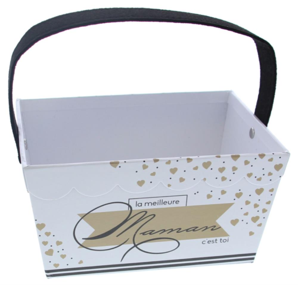 RECTANGULAR MAMAN "HEARTS" BASKET WITH HANDLE 145X190XHT200MM