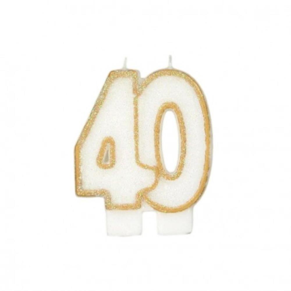 40th ANNIVERSARY NUMBER CANDLE WITH GOLD EDGE, 6CM HIGH