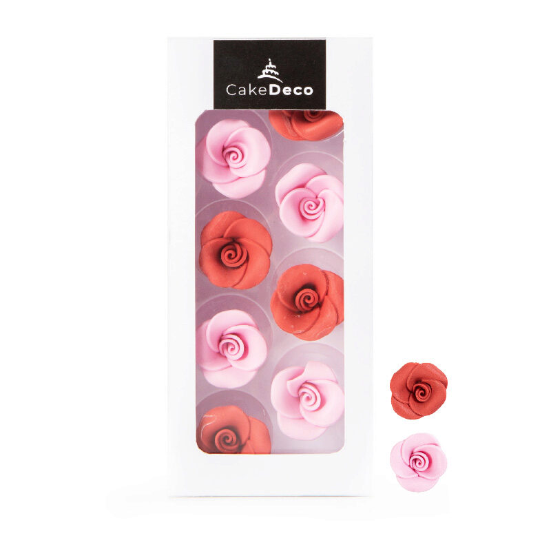 *FF*+ 1039409 ROSE ROSE ET ROUGE 2D EN SUCRE  Ø 25MM 8 PCES