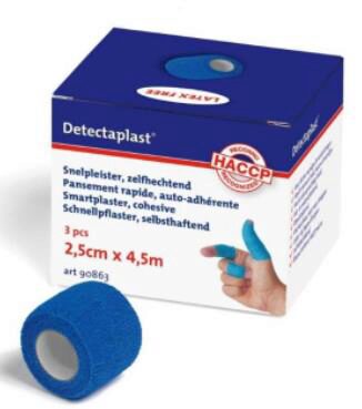 DETECTAPLAST BLUE SNEL ZELFKLEVEND VERBAND 2,5 CM X 4,5 M DOOS VAN 3 STUKS