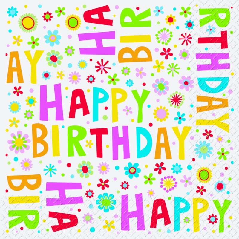 STEWO SERVIETTE 33X33CM HAPPY BIRTHDAY FLEURS PAQUET DE 20PCES