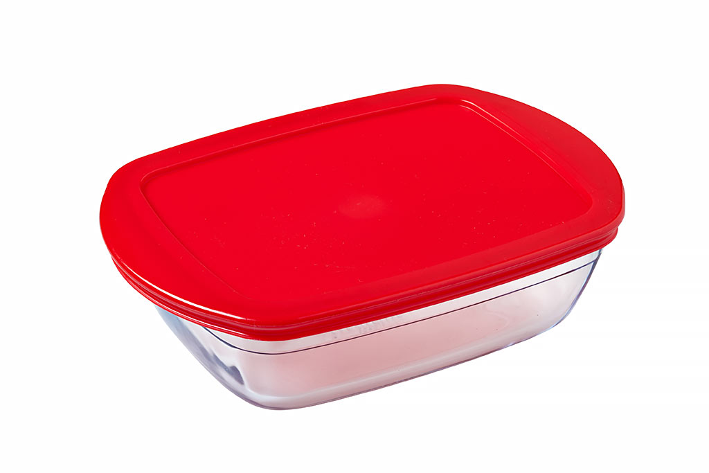 O CUISINE PLAT FOUR BOROSILICATE 28X20X8- 2.5L A/COUVERCLE ROUGE