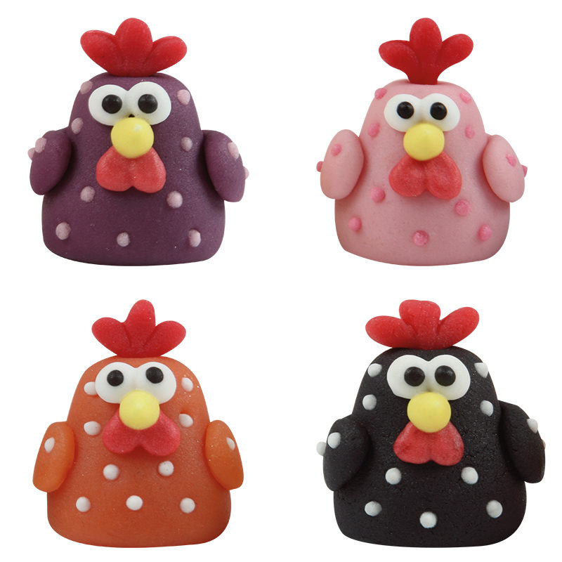 *FF*1051761 POULE DE PAQUES MASSEPAIN HT3CM 42PC ***S/CDE***