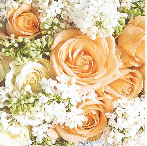 HOME FASHION SERVIETTE 33X33CM ROSES ET LILAS PAQUET DE 20 PCES