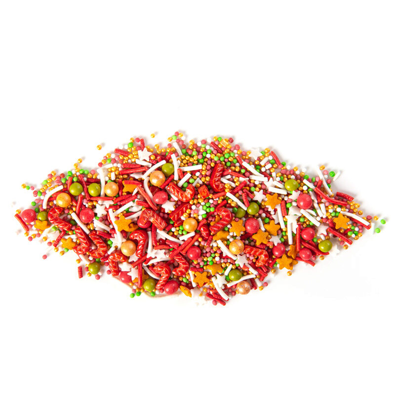 1061213 MIX CHRISTMAS DECORS BARLEY SUGAR/RED STAR/GOLD/GREEN 500GR ***S/CD***