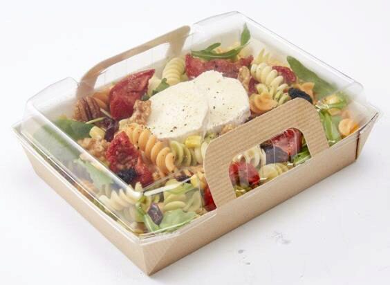 SALADIER KRAFT RECTANGULAIRE 500ML 116X116XHT40MM+ COUVERCLE TRANSPARENT PAQUET DE 25 PIÈCES