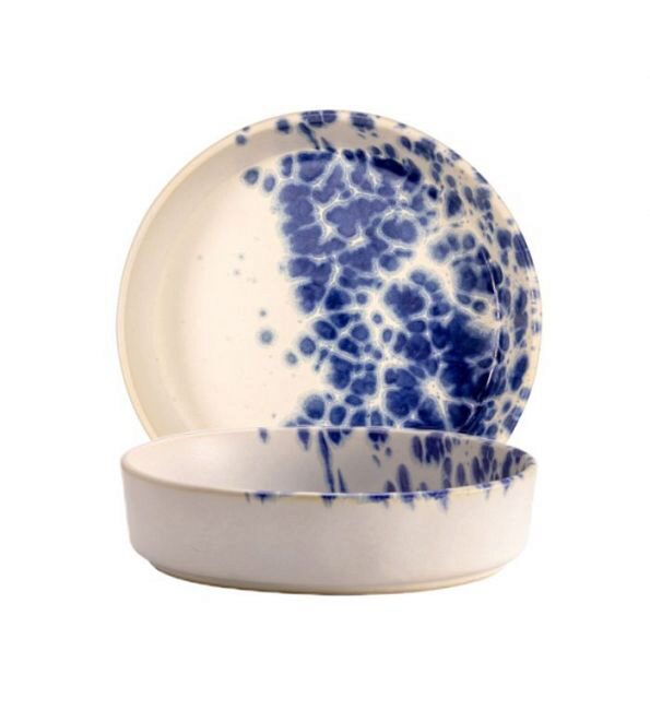 LE COQ PHOBOS WHITE BLUE DOTS ASSIETTE 18XH4CM CREUSE BORDS DROITS  STONEWARE - LPHO019BB004180