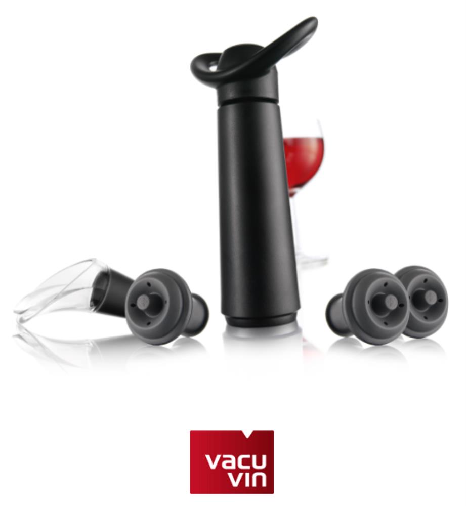 VACU VIN SET CONCERTO BLACK WINE PUMP + 3 STOPPERS + POURER