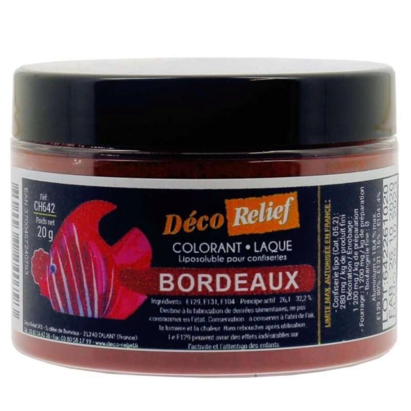 COLORANT LAQUE EN POUDRE POUR CHOCOLAT BORDEAUX 20GR