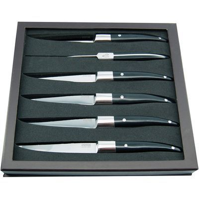 TARRERIAS-BONJEAN SET 6 COUTEAUX STEAK NOIR LAGUIOLE HERITAGE