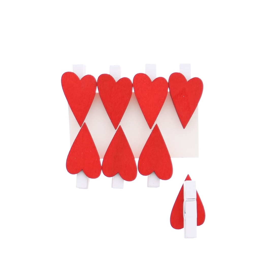 WHITE CLIPS RED HEARTS 8PCS