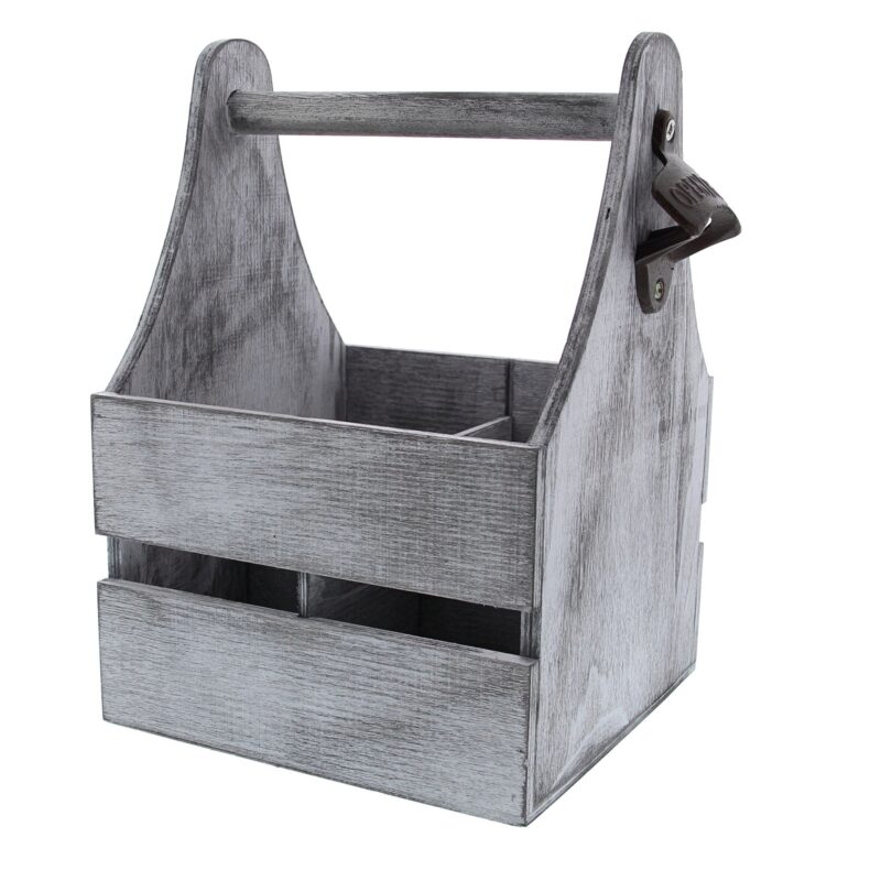 PORTE BOUTEILLE CARRE 4 BOUTEILLES BLANC/GRIS VIDE AVEC DECAPSULEUR 18X18XHT27