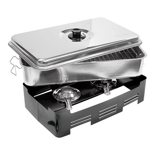 STAINLESS STEEL SMOKER BOX 2 GRILLS 20X45X27CM FOR ALCOHOL BURNER OR GAS STOVE