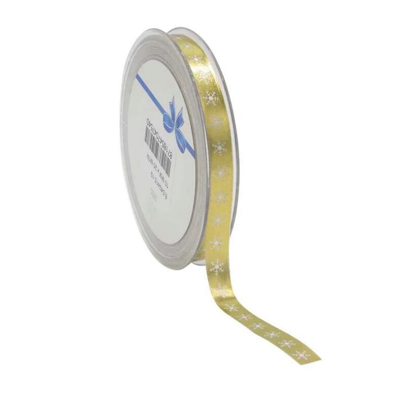 SHINY GOLD SNOWFLAKE RIBBON 10MM X 20M