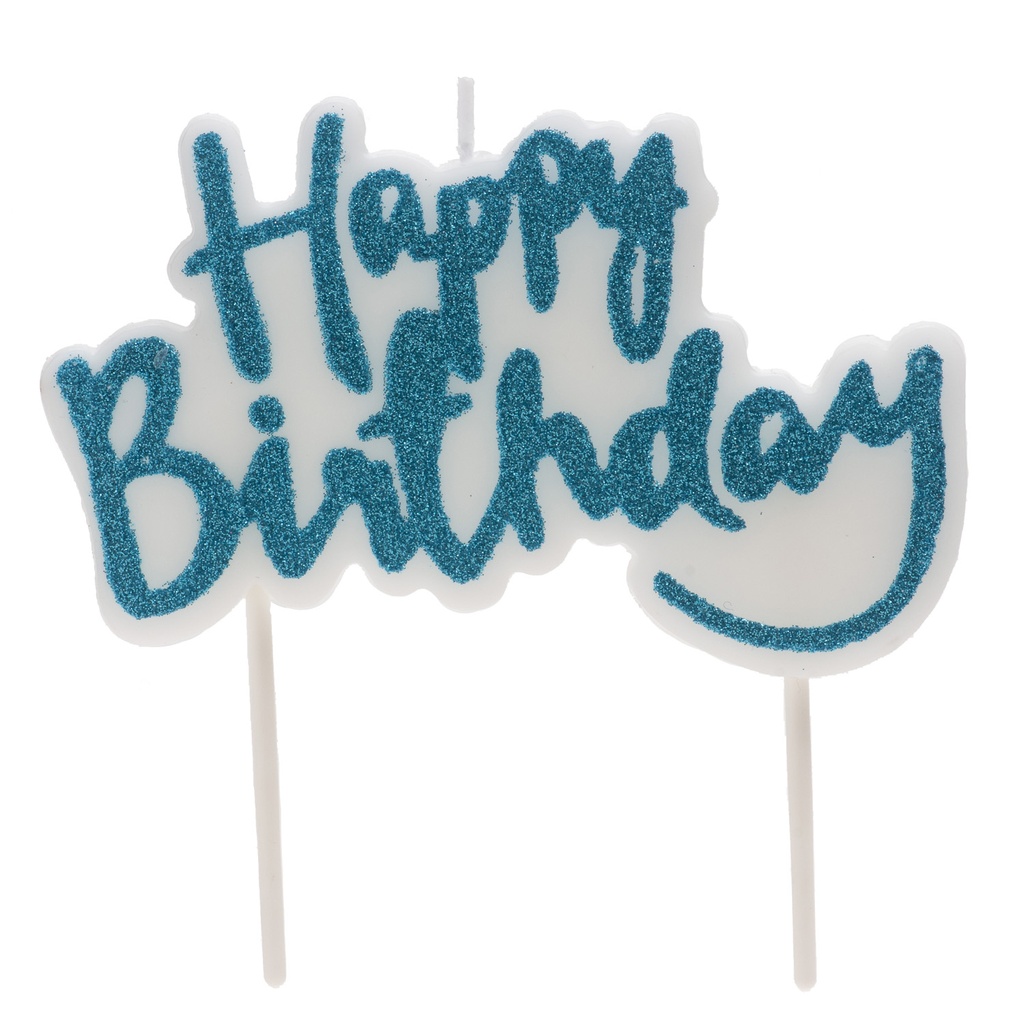 BOUGIE HAPPY BIRTHDAY BLEU PAILLETTE 10X65MM