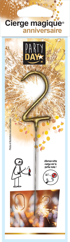 CIERGE MAGIQUE DORE CHIFFRE N°2