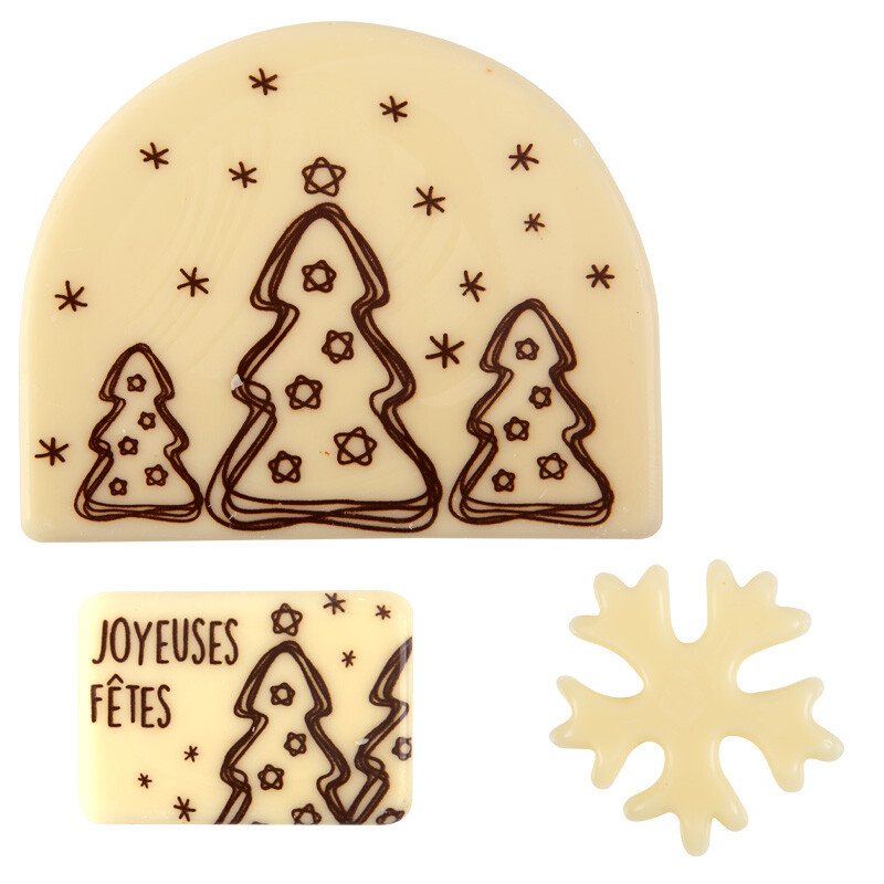 15702 CHOCOLATE DECOR KIT 1 LOG HAPPY HOLIDAYS WHITE CHOCOLATE TREE