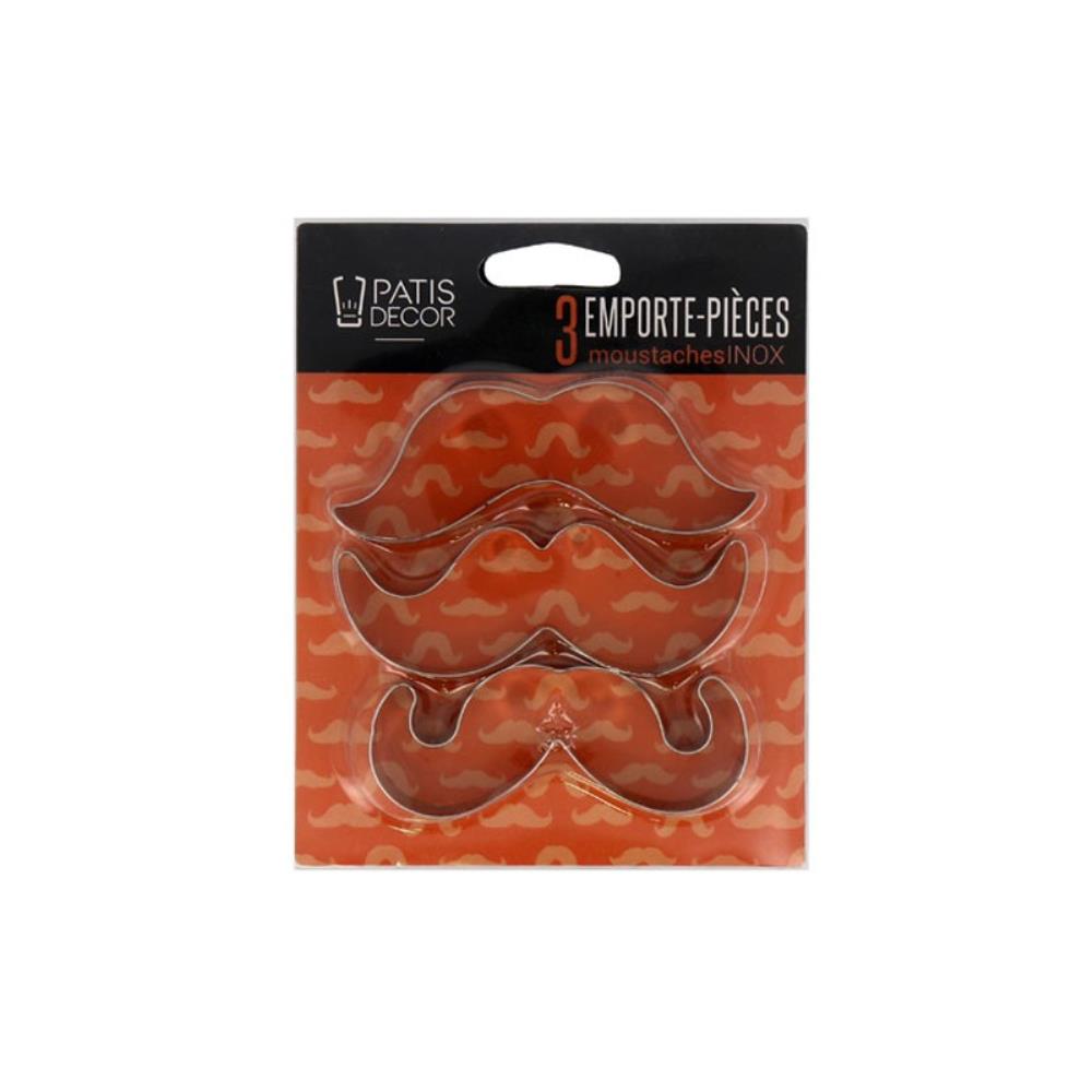 STAINLESS STEEL COOKIE CUTTER 3 MUSTACHES 9CM/11CM X 2CM