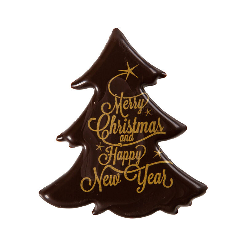 2015406 MERRY CHRISTMAS & HAPPY NEW YEAR DARK CHOCOLATE TREE PLATE 60 PCES