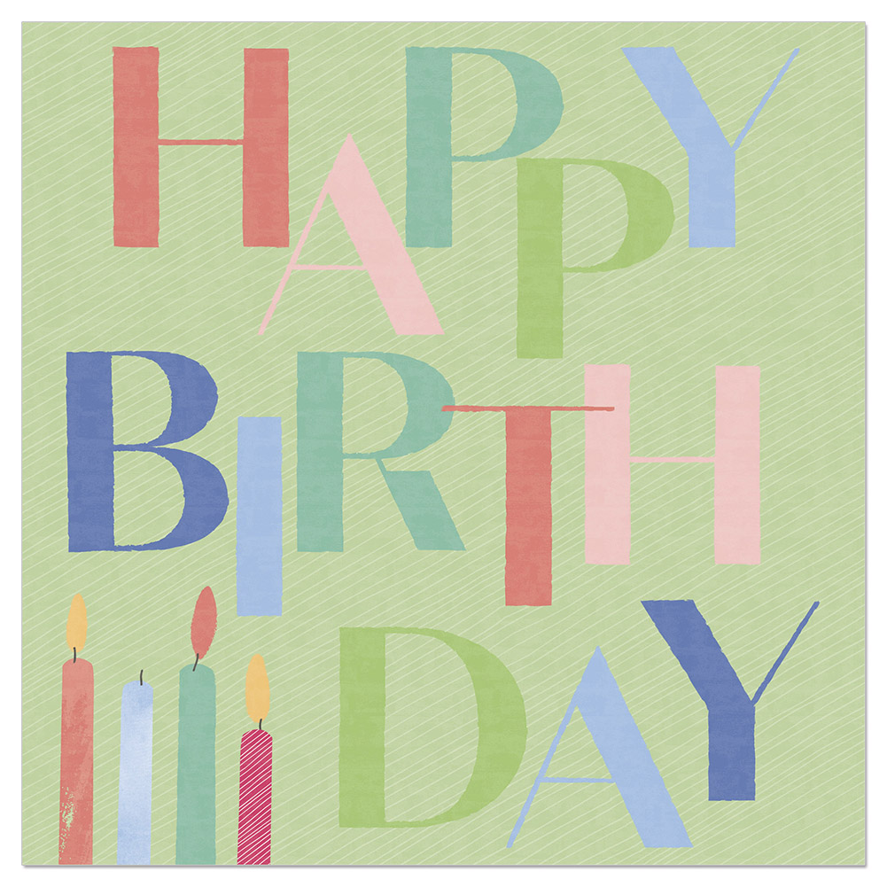 ARTEBENE SERVIETTE 33X33CM HAPPY BIRTHDAY FOND VERT PAQUET DE 20PCES
