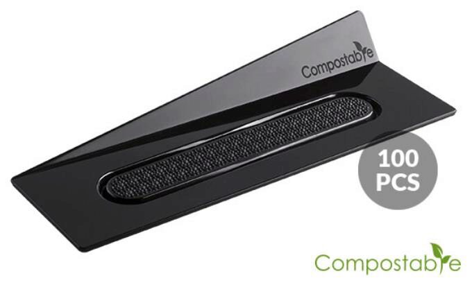 RECHTHOEKIGE ZWARTE BORD/SCHAAL 140 X 40 MM COMPOSTEERBAAR 100 STUKS