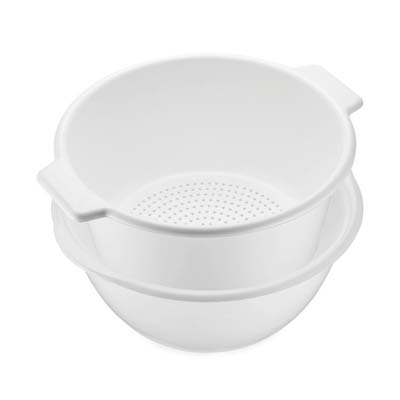 36CM STRAIGHT POLYPROPYLENE COLANDER - 2 WHITE HANDLES