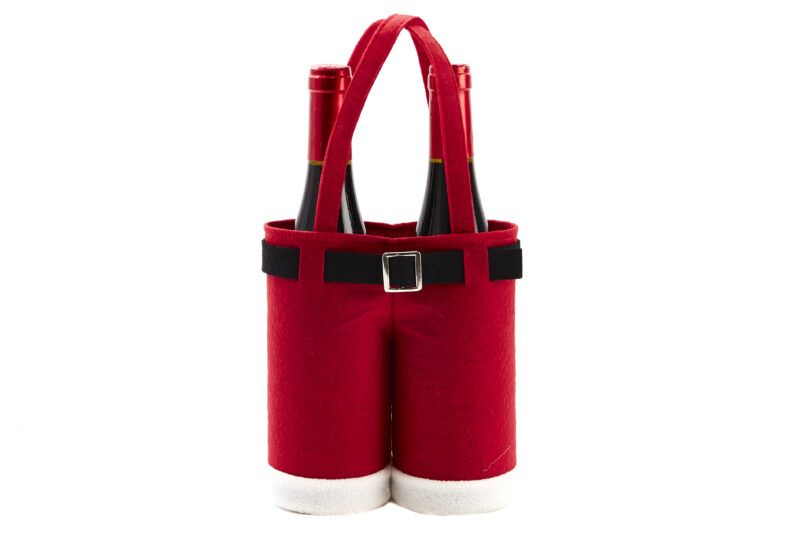 RED FELT CHRISTMAS PANTS BAG 2 WINE BOTTLES 20XH19CM