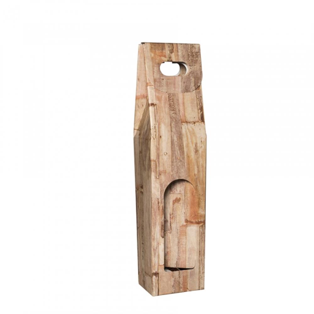 BOITE "WOOD" EN CARTON IMPRIME  POUR 1 BOUTEILLEH/38.5CM