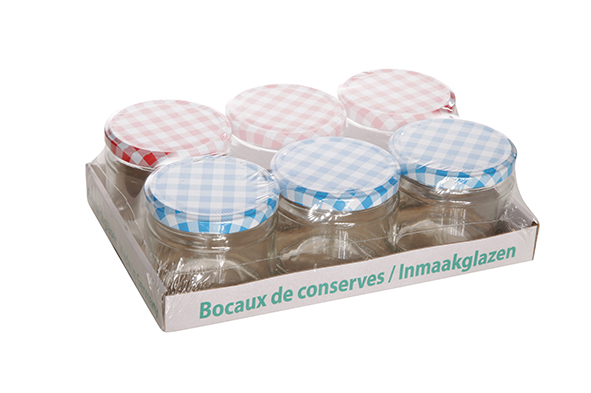 C&T SET 6P POTS A CONFITURE 330 ML A/COUVERCLE VICHY ROUGE & BLEU
