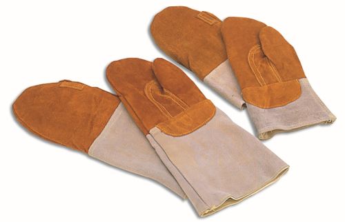 MATFER PAIR OF ORANGE LEATHER MITTENS THERMAL 250° 40CM SPLIT LEATHER LINED WITH WOOL