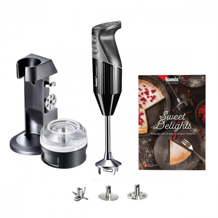 BAMIX "SWEET DELIGHTS" SET M200 BLACK 200W 13.5CM ROD + 3 BLADES + PROCESSOR + BOOK