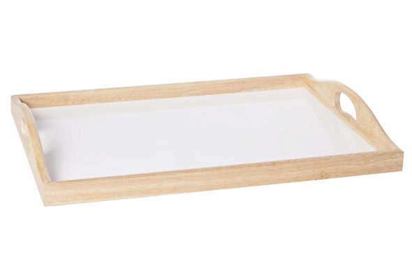 WHITE MDF TRAY 40.5X30.5XH5CM NATURAL WOOD EDGE