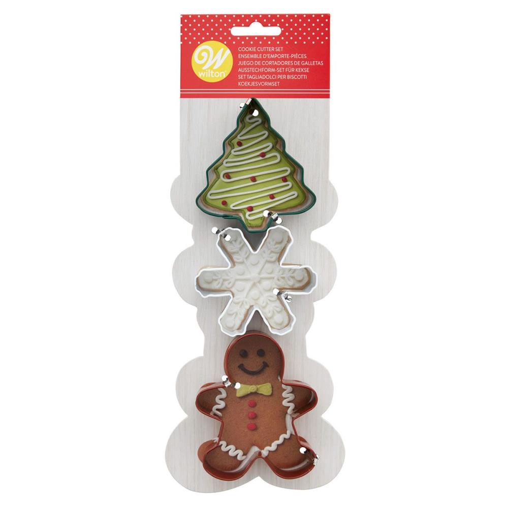 WILTON 3-PIECE CHRISTMAS COOKIE CUTTER SET: TREE/SNOWFLAKE/GINGERBREAD MAN
