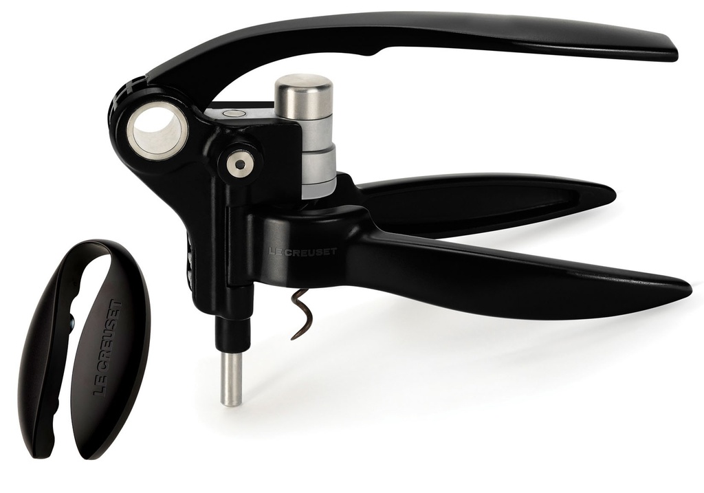 LE CREUSET LM250 BLACK LEVER CORKSCREW WITH CAP CUTTER INCLUDED