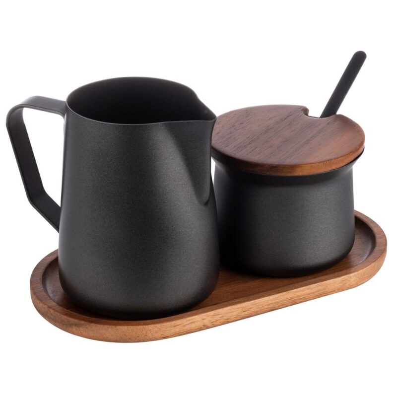 APS "BARISTA" SET SUCRIER/CREMIER + PLATEAU ACACIA 19X10CM 