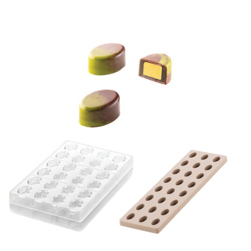 SILIKOMART TRITAN PRALINE MOLD CH014 OVAL KIT 01 3.3X2.3XH1.5CM + ICH014 SILICONE MOLD