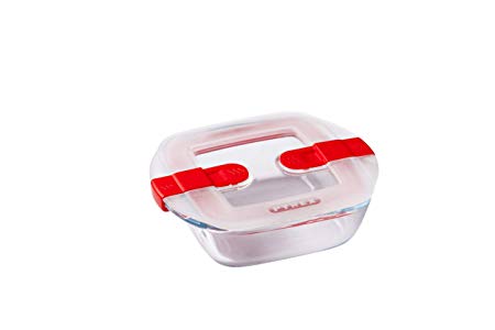PYREX COOK&HEAT PLAT CARRE 20X17XH6CM 1.00L A/COUVERCLE 2 VALVES VAPEUR-BOROSILICATE -40+300°