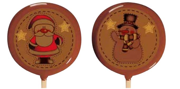 PCB Blisters lolly's Santa Claus pr 45 prints ø 5.4 cm en sticks 9pces ***s/cd***
