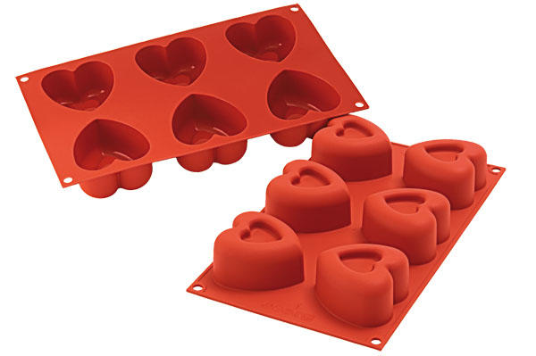 SILIKOMART SF124 VORM 6 GROTE HARTEN RELIEF 69,5X72 HT 39,5 125ML ANTI-AANBAK GN1/3 -50° TOT 250°