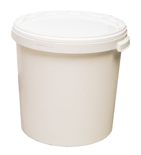 SEAU PLASTIQUE ALIM BLANC 32.8L A/COUVERCLE ANSE PLASTIQUE