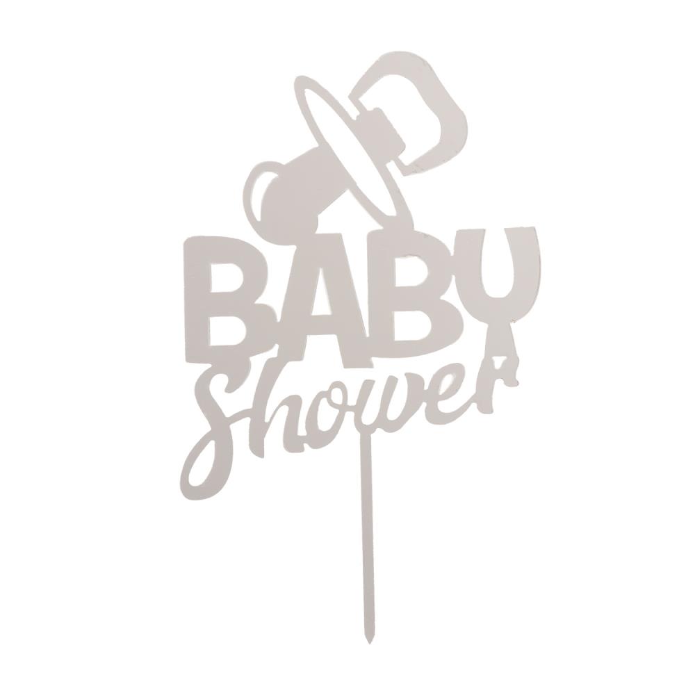 CAKE TOPPER BABY SHOWER ARGENTE 16X10CM