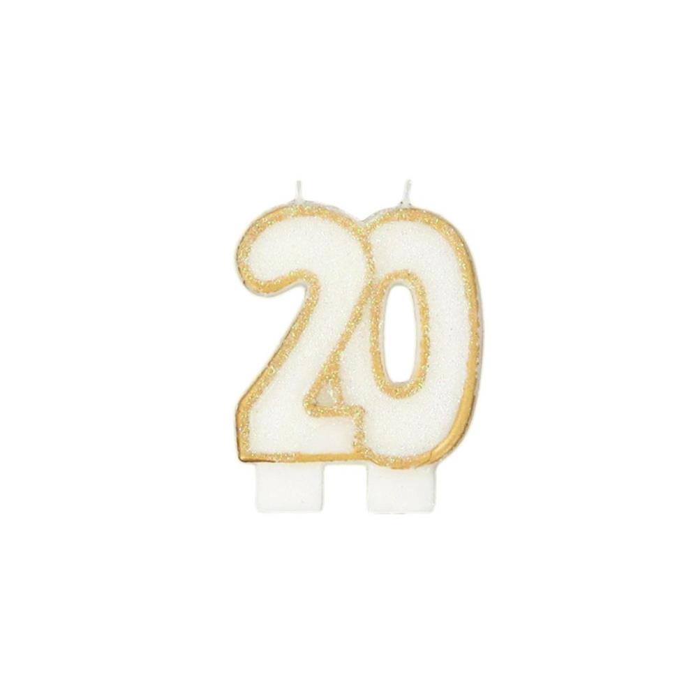 20th ANNIVERSARY NUMBER CANDLE WITH GOLD EDGE, 6CM HIGH