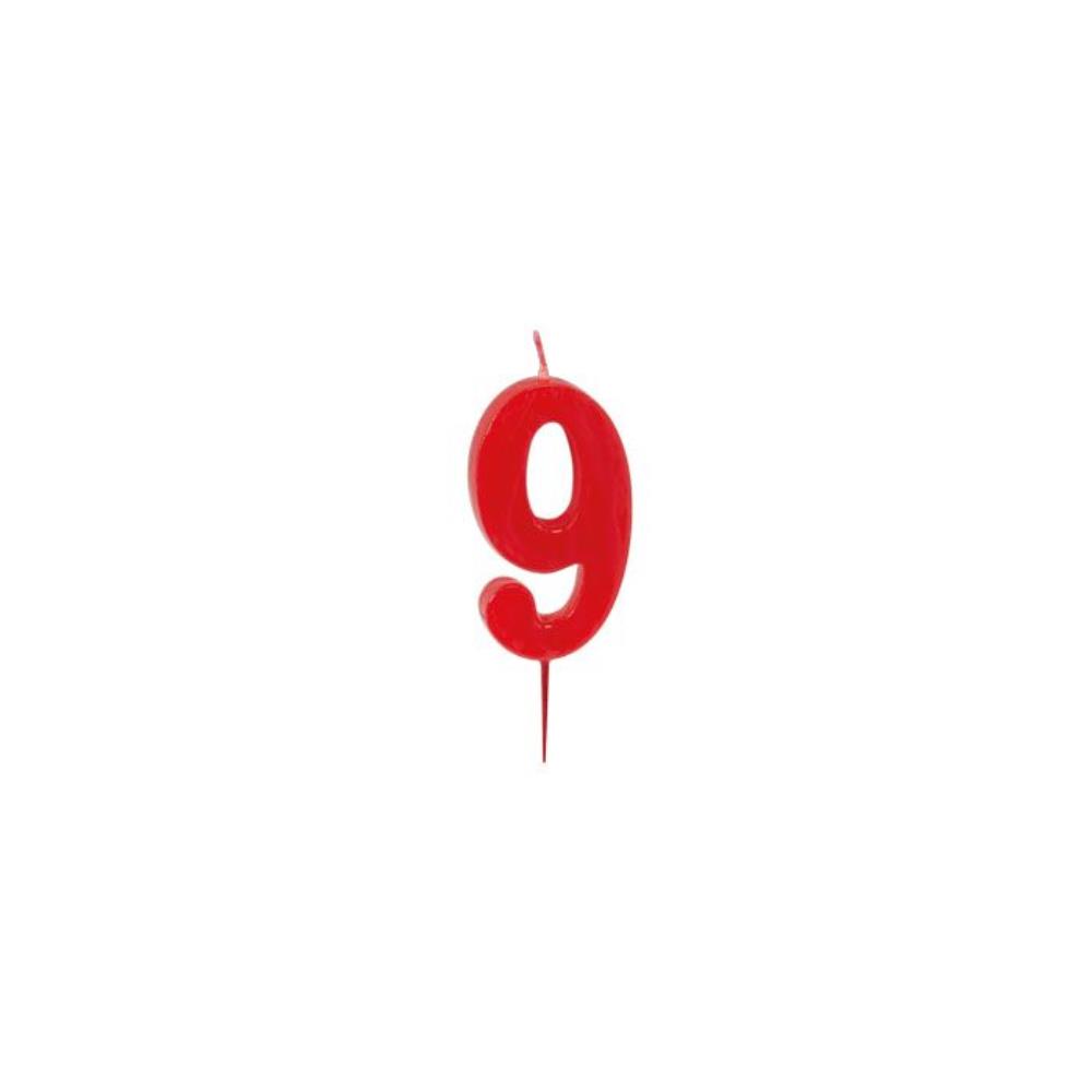 CIJFER KAARSEN ROOD N°9 HT 6CM =STUKEN