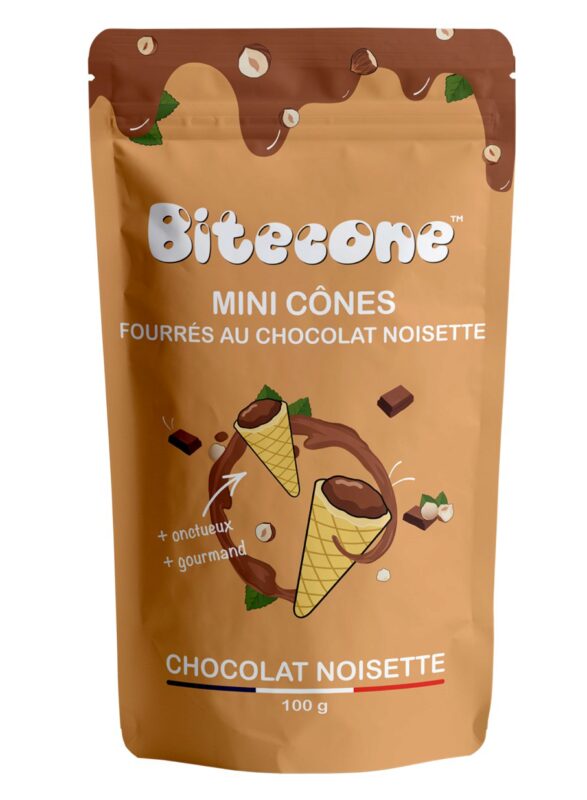 BITECONE MINI HOORN GEVULD MET CHOCOLADE HAZELNOOT 12% 100GR