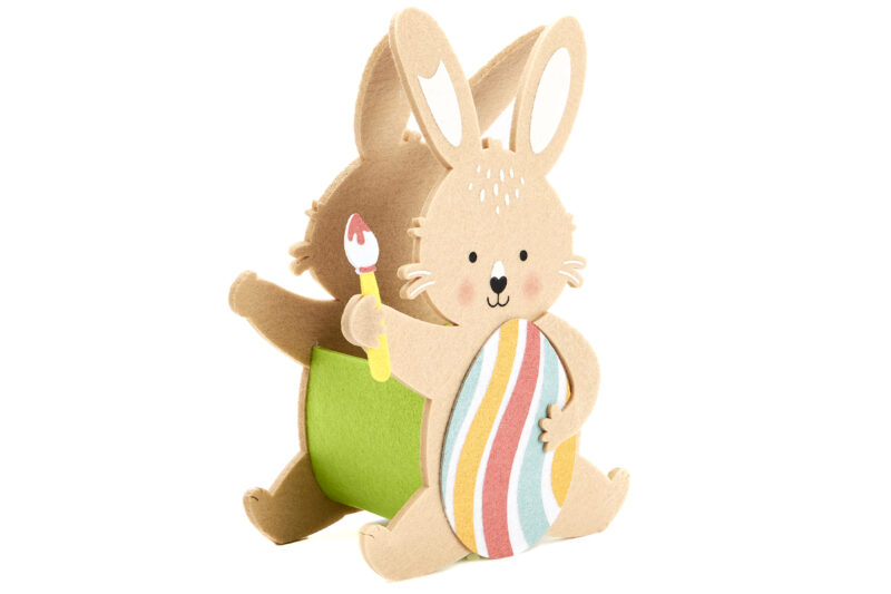 PANIER FEUTRE LAPIN LOUIS AVEC OEUF COLORE 19-10,5X10CM HT 28CM