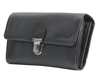 PORTEFEUILLE CUIR NOIR 5 POCHES 2 TIRETTES+CEINTURE FERMETURE METAL