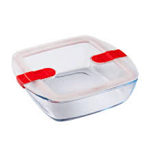 PYREX COOK&HEAT VIERKANTE SCHAAL 25X22XH7CM 2,20L MET DEKSEL 2 STOOMVENTIELEN - BOROSILICAAT -40+300°