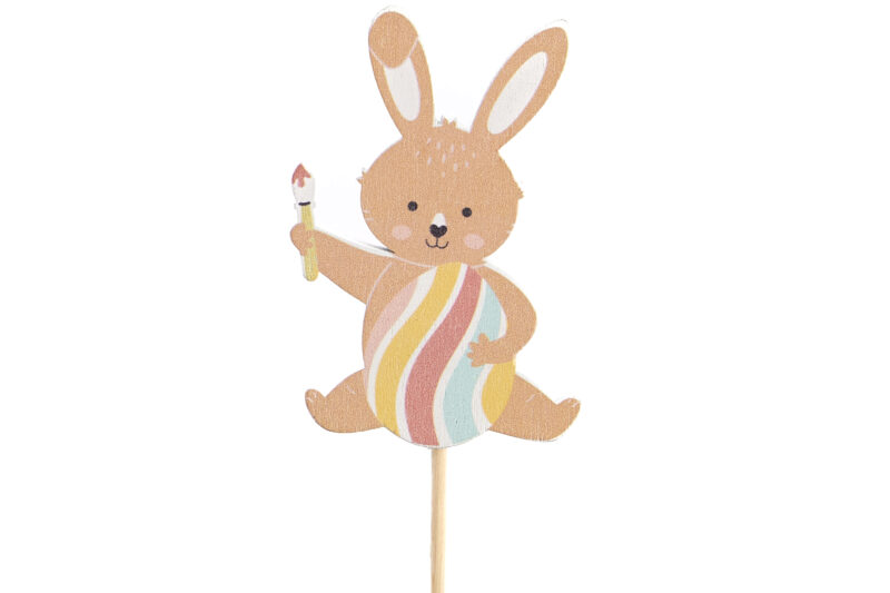 PIQUET BOIS LAPIN LOUIS AVEC OEUF COLORE HT 26,5CM